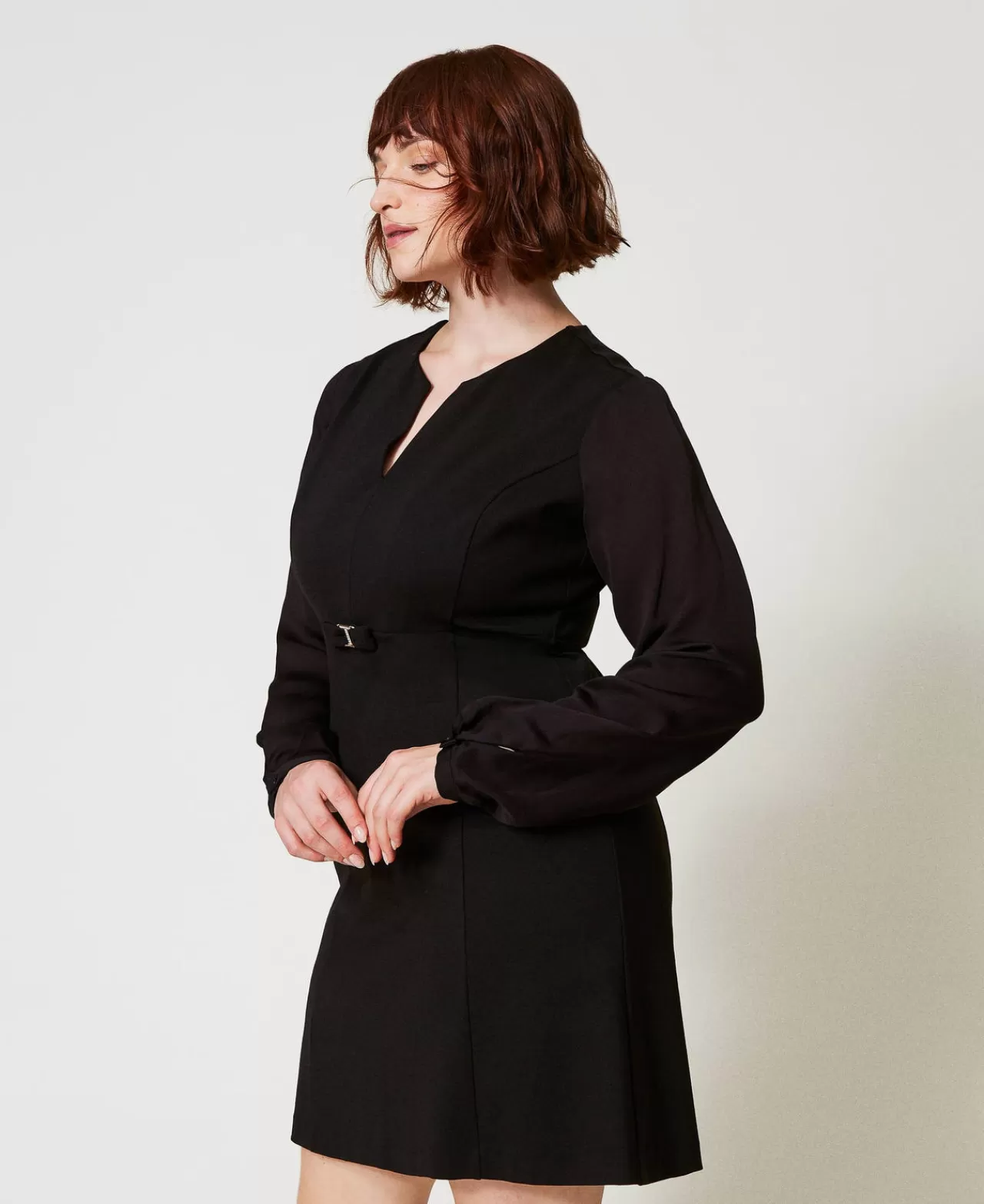 Vestiti Corti | TWINSET Milano Abito Corto Con Fiocco E Oval T Nero