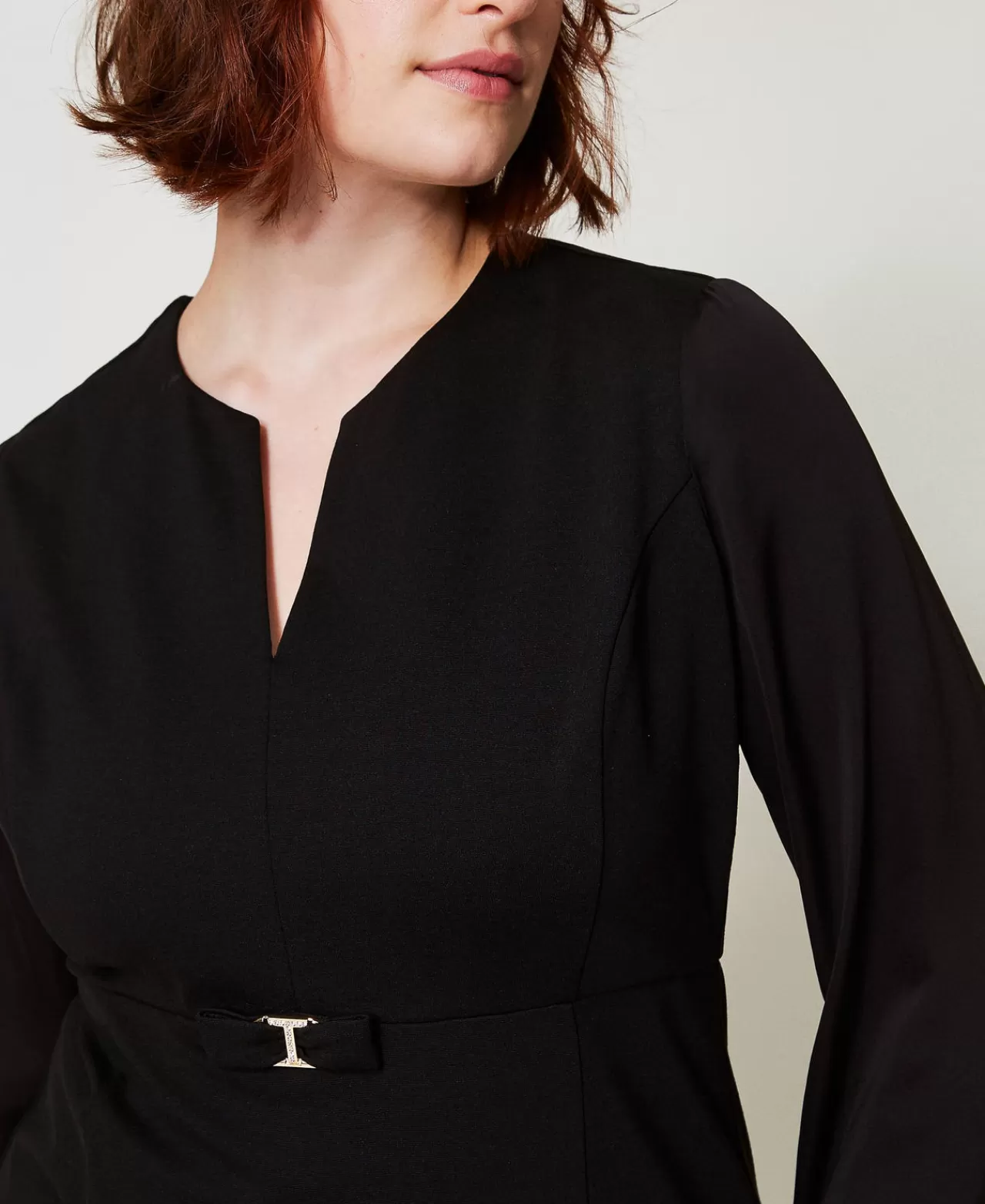Vestiti Corti | TWINSET Milano Abito Corto Con Fiocco E Oval T Nero