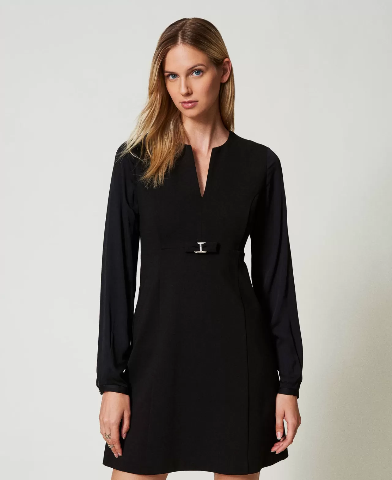 Vestiti Corti | TWINSET Milano Abito Corto Con Fiocco E Oval T Nero