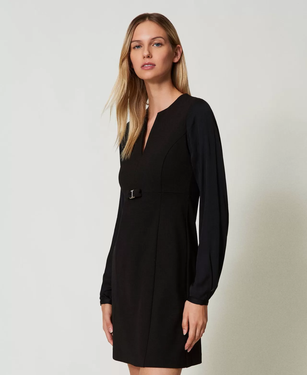 Vestiti Corti | TWINSET Milano Abito Corto Con Fiocco E Oval T Nero