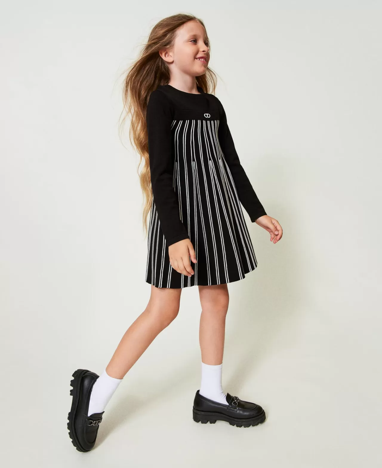 Vestiti | TWINSET Milano Abito Corto In Maglia A Righe Flexage Bicolor Nero / Off White