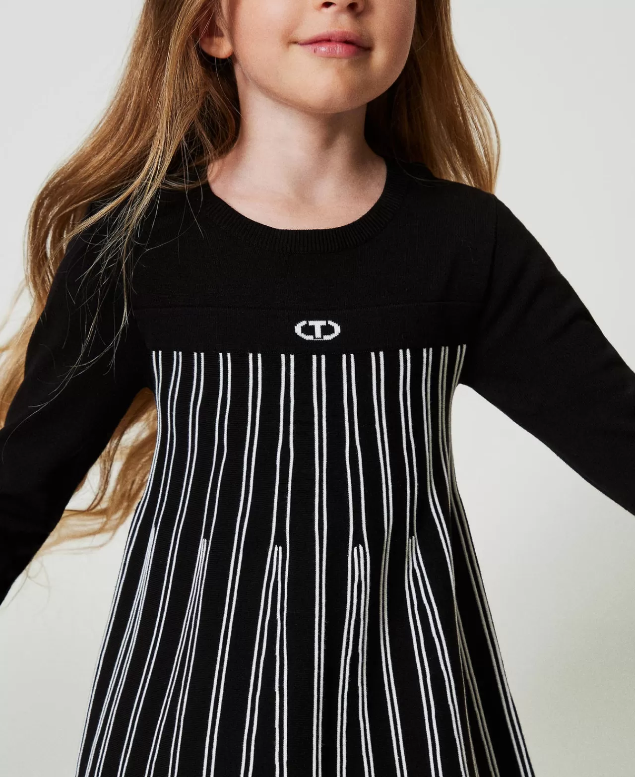 Vestiti | TWINSET Milano Abito Corto In Maglia A Righe Flexage Bicolor Nero / Off White