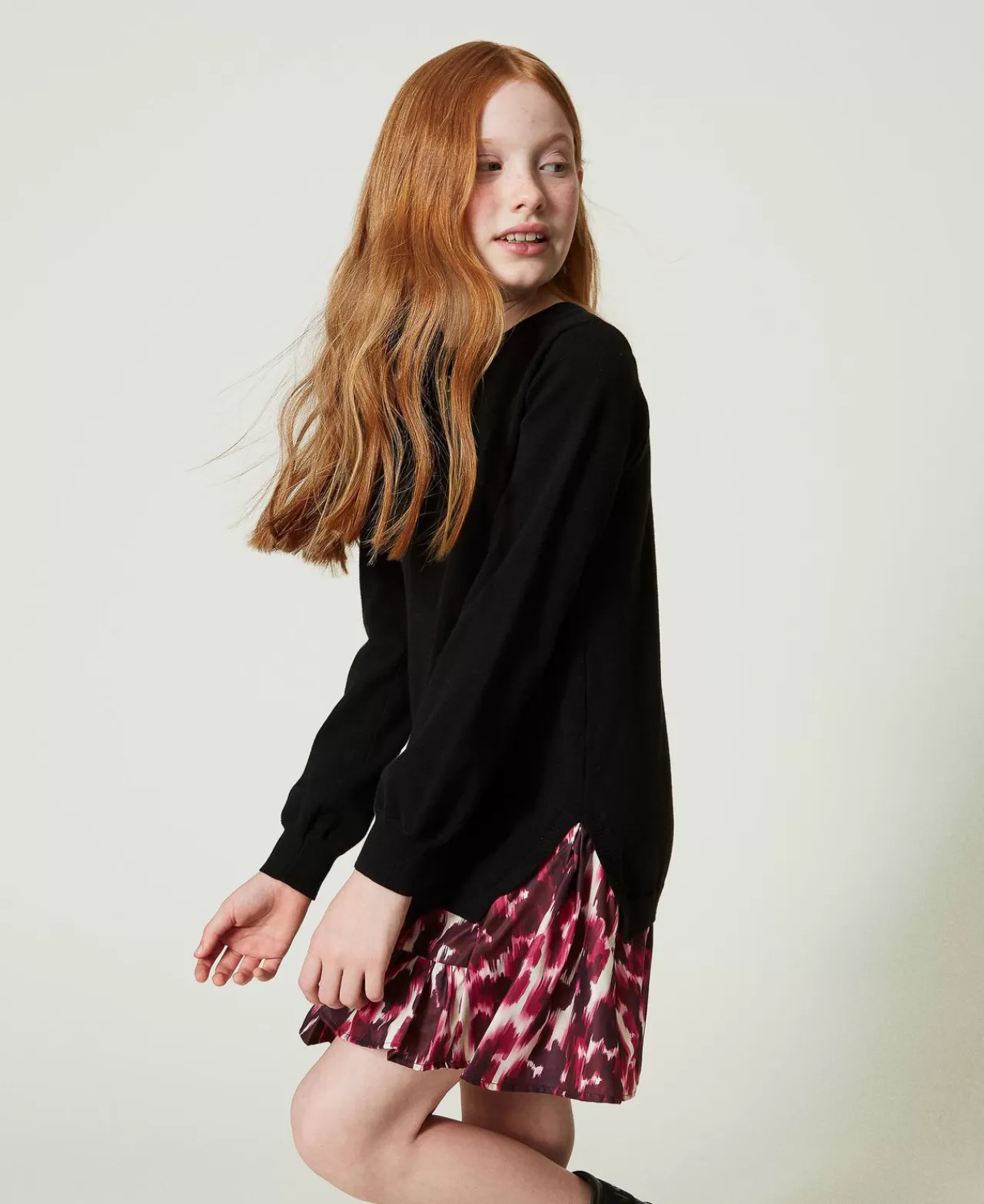 Vestiti | TWINSET Milano Abito Corto In Maglia Con Inserto Stampato Nero