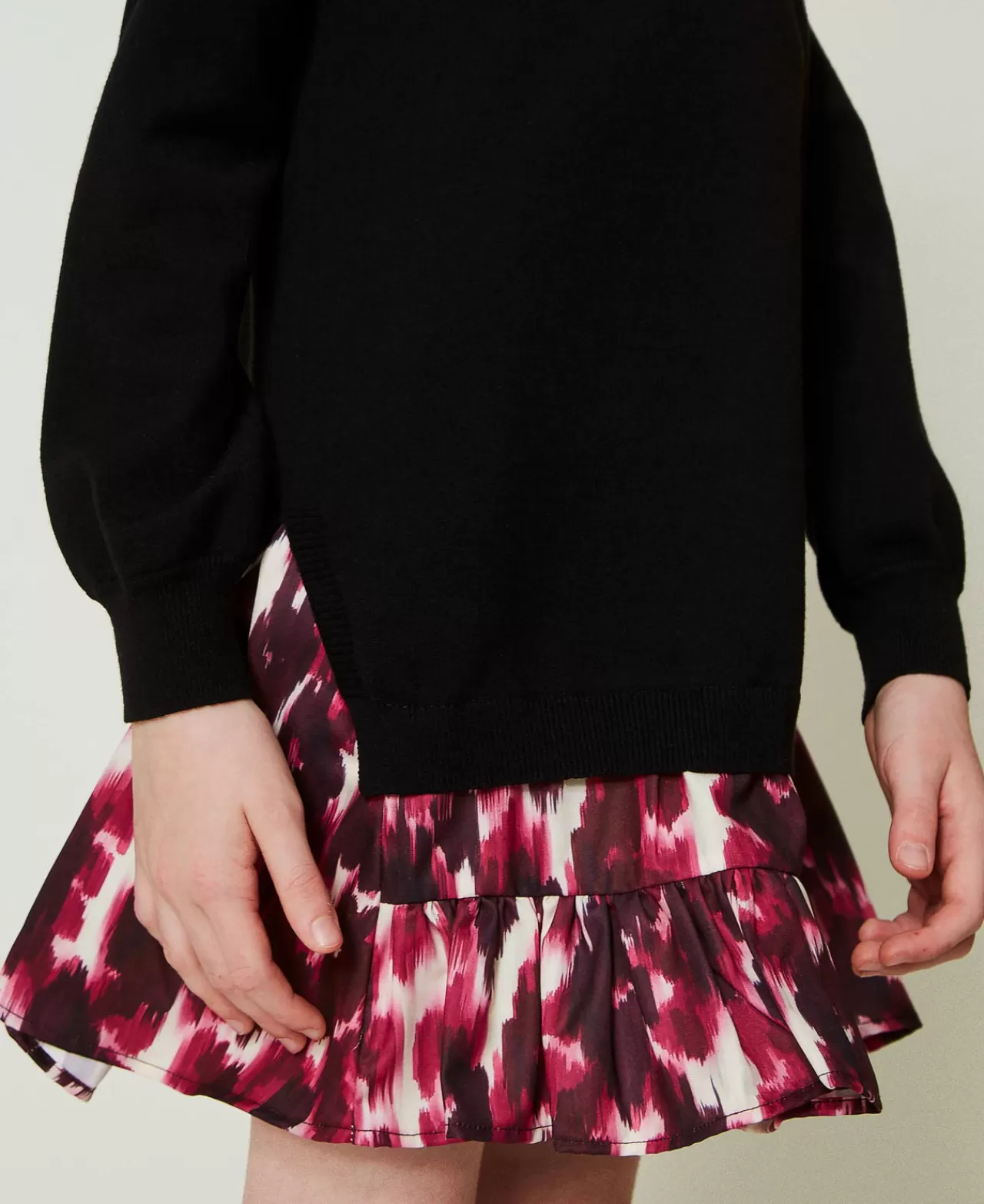 Vestiti | TWINSET Milano Abito Corto In Maglia Con Inserto Stampato Nero