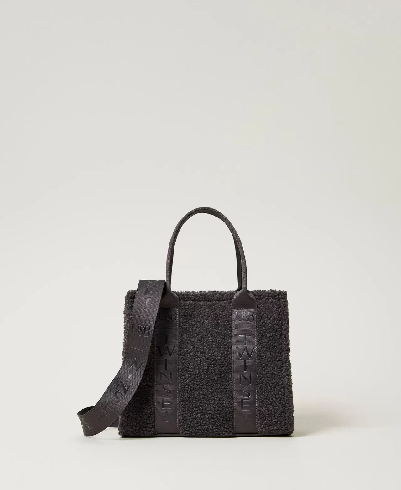 Borse Shopping | Borse A Mano | TWINSET Milano Borsa Shopper In Faux Fur Effetto Furry Grigio "Blackened Pearl"
