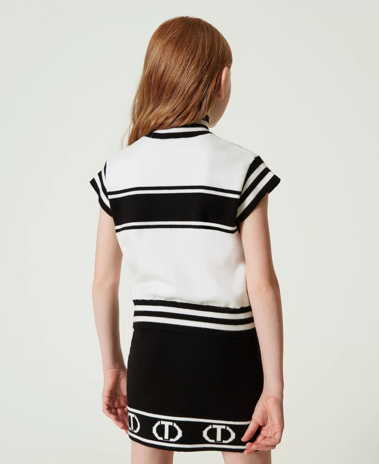 Gonne | TWINSET Milano Gonna Corta In Maglia Con Oval T Jacquard Bicolor Nero / Off White