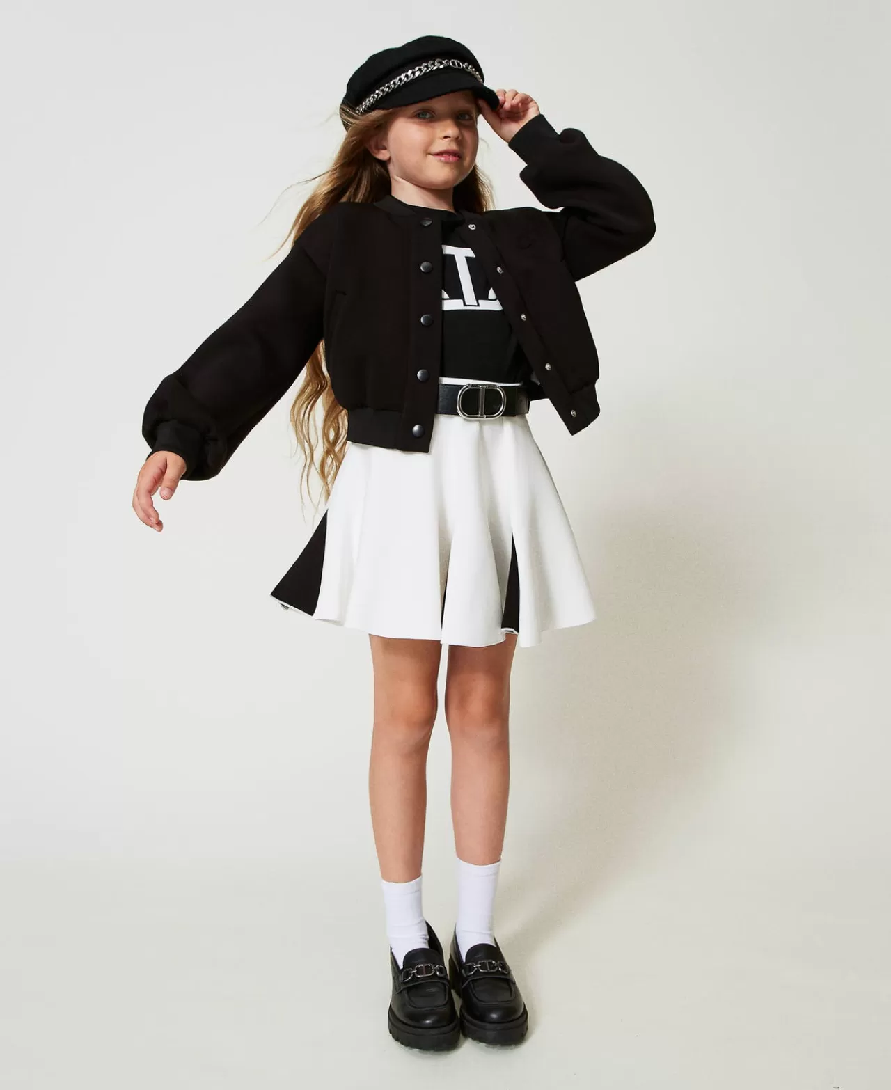 Gonne | TWINSET Milano Gonna In Tessuto Scuba Bicolore Bicolor Off White / Nero