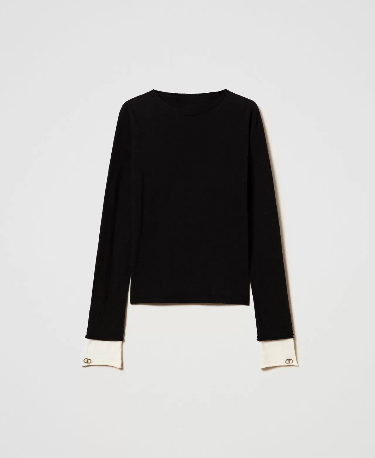 Maglie E Cardigan | TWINSET Milano Maglia Con Dettagli A Contrasto E Oval T Bicolor Nero / Bianco Neve