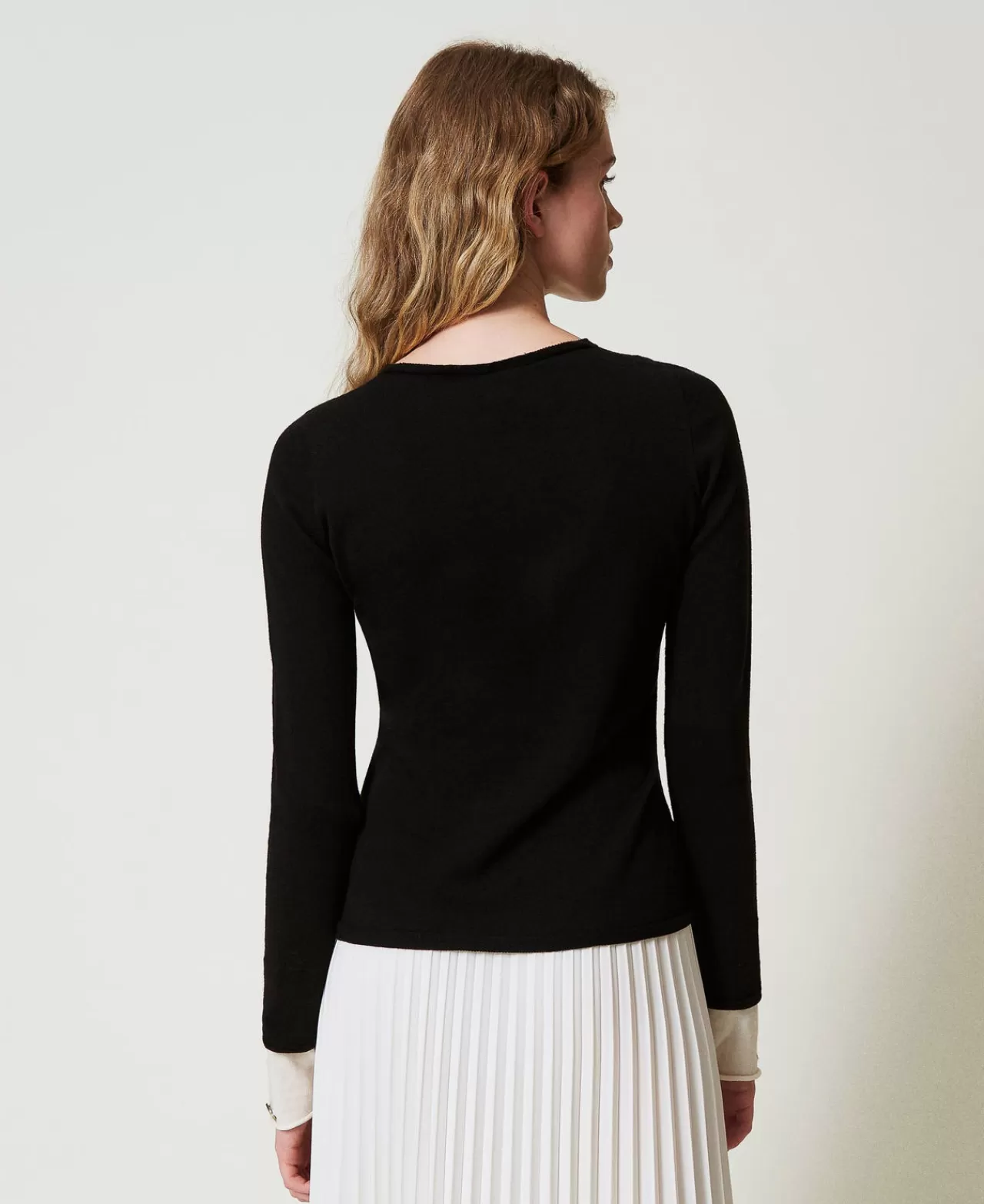 Maglie E Cardigan | TWINSET Milano Maglia Con Dettagli A Contrasto E Oval T Bicolor Nero / Bianco Neve