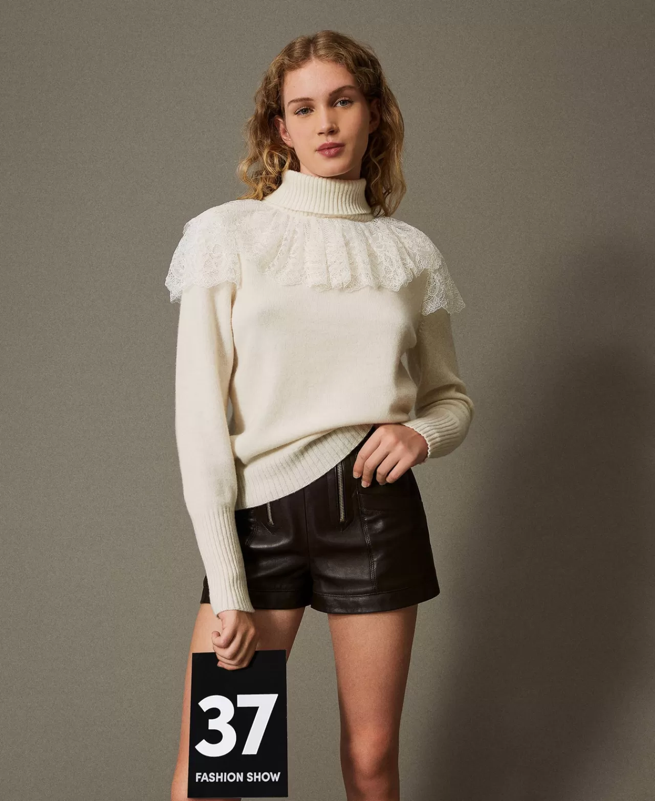 Maglie E Cardigan | TWINSET Milano Maglia Dolcevita In Lana E Cashmere Bianco "Old White"
