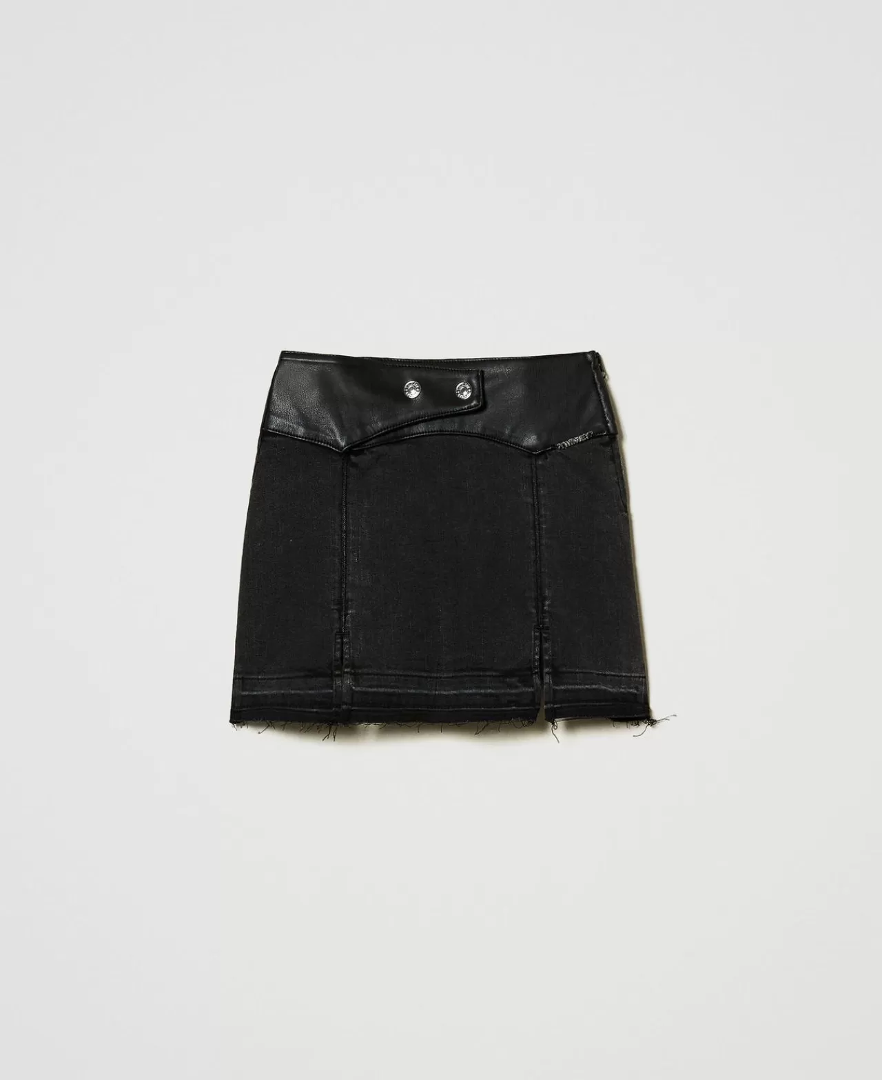 Gonne | TWINSET Milano Minigonna In Jeans Con Spacchi Denim Black Old