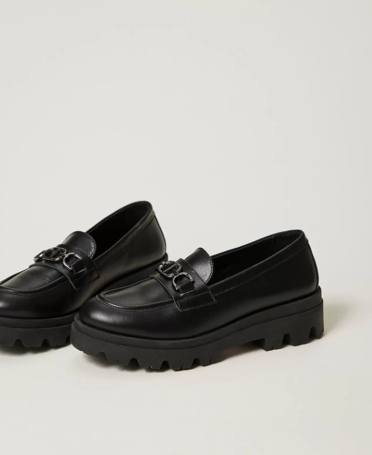 Scarpe | TWINSET Milano Mocassini In Pelle Con Oval T Nero