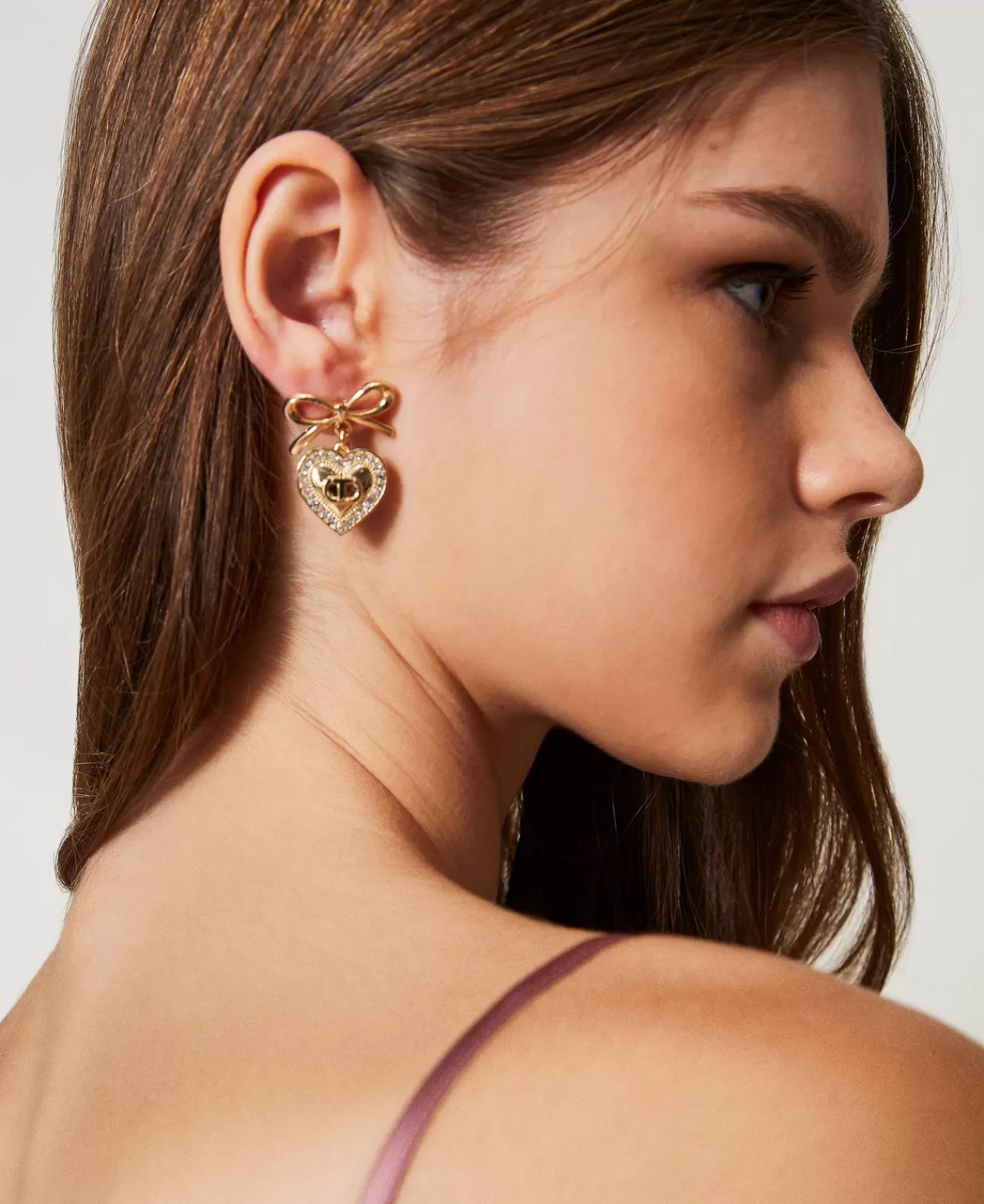 Bijoux | TWINSET Milano Orecchini A Cuore Con Strass E Oval T New Gold
