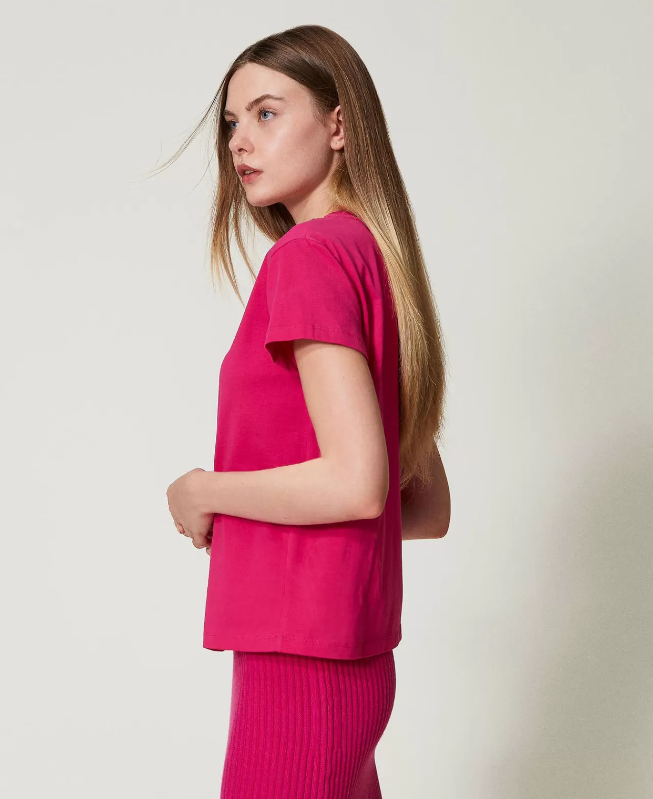 tshirt_con_frange_ricamate_4.webp T-Shirt E Top | TWINSET Milano T-shirt Con Frange Ricamate Super Pink