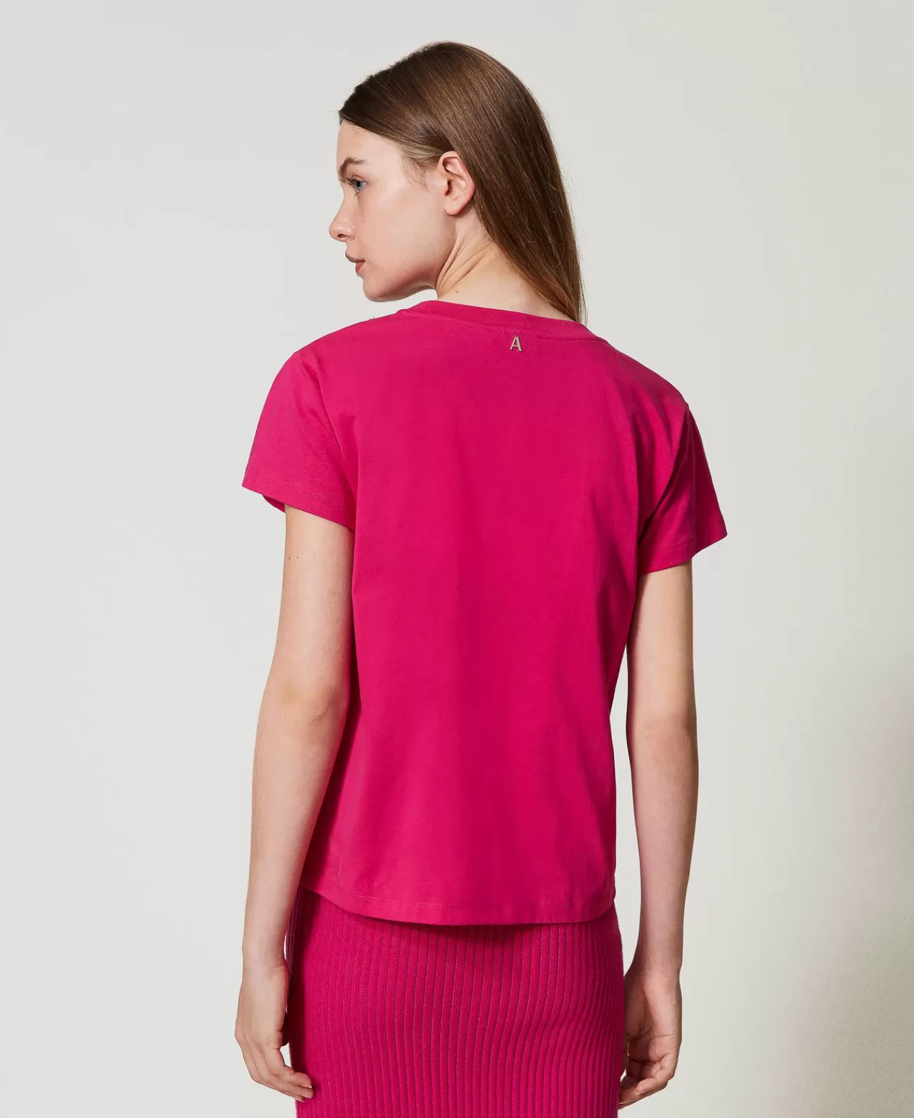 tshirt_con_frange_ricamate_5.webp T-Shirt E Top | TWINSET Milano T-shirt Con Frange Ricamate Super Pink